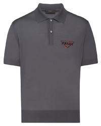 Мужская темно-серая футболка-поло с вышивкой от Prada