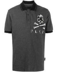Мужская темно-серая футболка-поло с принтом от Philipp Plein