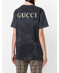 Женская темно-серая футболка с v-образным вырезом с принтом тай-дай от Gucci