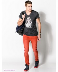 Мужская темно-серая футболка с v-образным вырезом с принтом от Boom Bap Wear