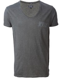 Мужская темно-серая футболка с v-образным вырезом от Armani Jeans