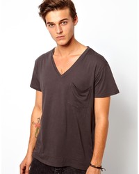 Мужская темно-серая футболка с v-образным вырезом от Cheap Monday