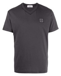 Мужская темно-серая футболка с v-образным вырезом от Stone Island