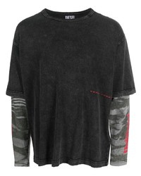 Мужская темно-серая футболка с длинным рукавом с принтом от Diesel