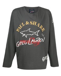 Мужская темно-серая футболка с длинным рукавом с принтом от Greg Lauren X Paul & Shark