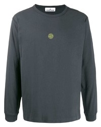 Мужская темно-серая футболка с длинным рукавом с принтом от Stone Island