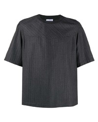 Мужская темно-серая футболка с круглым вырезом в вертикальную полоску от Salvatore Ferragamo
