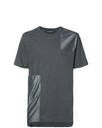 Темно-серая футболка с круглым вырезом в стиле пэчворк
