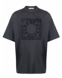 Мужская темно-серая футболка с круглым вырезом с вышивкой от Acne Studios