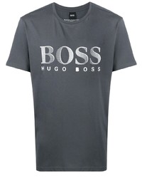 Мужская темно-серая футболка с круглым вырезом с вышивкой от BOSS HUGO BOSS