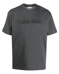 Мужская темно-серая футболка с круглым вырезом с вышивкой от Calvin Klein