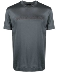 Мужская темно-серая футболка с круглым вырезом с вышивкой от Emporio Armani