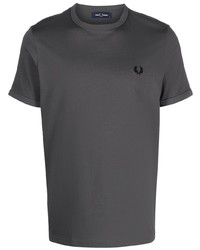 Мужская темно-серая футболка с круглым вырезом с вышивкой от Fred Perry