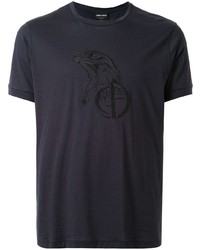 Мужская темно-серая футболка с круглым вырезом с вышивкой от Giorgio Armani