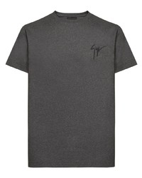 Мужская темно-серая футболка с круглым вырезом с вышивкой от Giuseppe Zanotti
