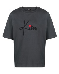 Мужская темно-серая футболка с круглым вырезом с вышивкой от Kiton