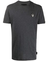 Мужская темно-серая футболка с круглым вырезом с вышивкой от Philipp Plein