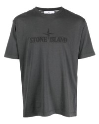 Мужская темно-серая футболка с круглым вырезом с вышивкой от Stone Island
