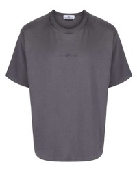 Мужская темно-серая футболка с круглым вырезом с вышивкой от Stone Island