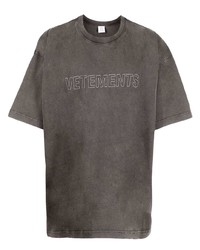 Мужская темно-серая футболка с круглым вырезом с вышивкой от Vetements