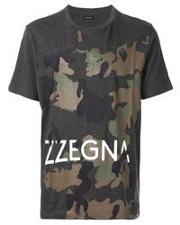 Мужская темно-серая футболка с круглым вырезом с камуфляжным принтом от Ermenegildo Zegna