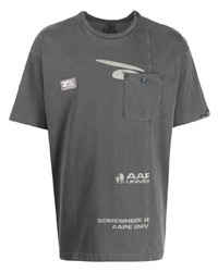 Мужская темно-серая футболка с круглым вырезом с принтом от AAPE BY A BATHING APE