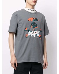 Мужская темно-серая футболка с круглым вырезом с принтом от AAPE BY A BATHING APE