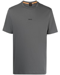 Мужская темно-серая футболка с круглым вырезом с принтом от BOSS