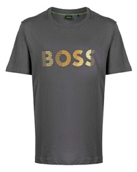 Мужская темно-серая футболка с круглым вырезом с принтом от BOSS