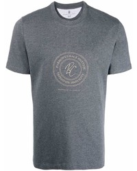 Мужская темно-серая футболка с круглым вырезом с принтом от Brunello Cucinelli