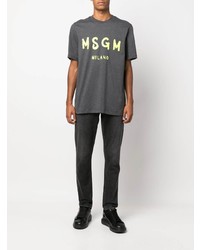 Мужская темно-серая футболка с круглым вырезом с принтом от MSGM