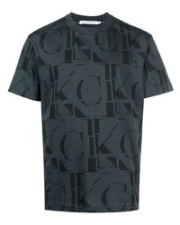 Мужская темно-серая футболка с круглым вырезом с принтом от Calvin Klein Jeans