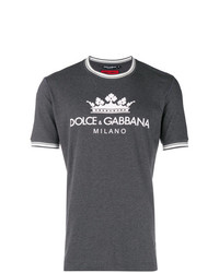 Мужская темно-серая футболка с круглым вырезом с принтом от Dolce & Gabbana
