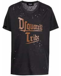Мужская темно-серая футболка с круглым вырезом с принтом от DSQUARED2