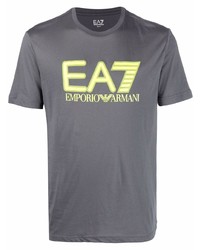 Мужская темно-серая футболка с круглым вырезом с принтом от Ea7 Emporio Armani