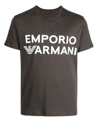 Мужская темно-серая футболка с круглым вырезом с принтом от Emporio Armani