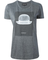 Женская темно-серая футболка с круглым вырезом с принтом от Emporio Armani