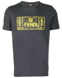 Мужская темно-серая футболка с круглым вырезом с принтом от Fendi