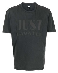 Мужская темно-серая футболка с круглым вырезом с принтом от Just Cavalli