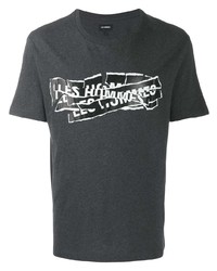 Мужская темно-серая футболка с круглым вырезом с принтом от Les Hommes