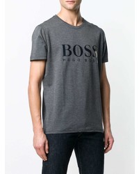 Мужская темно-серая футболка с круглым вырезом с принтом от BOSS HUGO BOSS