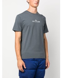 Мужская темно-серая футболка с круглым вырезом с принтом от Stone Island