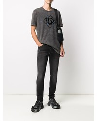 Мужская темно-серая футболка с круглым вырезом с принтом от Dolce & Gabbana