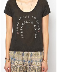 Женская темно-серая футболка с круглым вырезом с принтом от Pepe Jeans