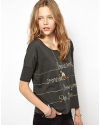 Женская темно-серая футболка с круглым вырезом с принтом от Pepe Jeans