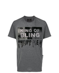Мужская темно-серая футболка с круглым вырезом с принтом от Philipp Plein