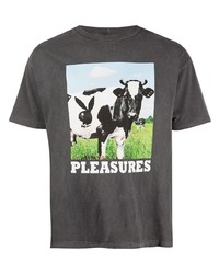 Мужская темно-серая футболка с круглым вырезом с принтом от Pleasures