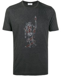 Мужская темно-серая футболка с круглым вырезом с принтом от Saint Laurent