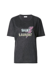 Женская темно-серая футболка с круглым вырезом с принтом от Saint Laurent