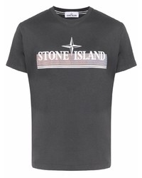 Мужская темно-серая футболка с круглым вырезом с принтом от Stone Island